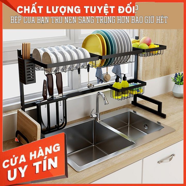 Kệ Đựng Bát Đĩa❤️FREESHIP❤️ Kệ Để Chén Đĩa Thông Minh Trên Bồn Rửa Bát Sơn Đen Cao Cấp