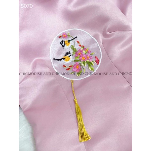 S070 Set áo dài tafta hồng cách tân -  Modish and Chic