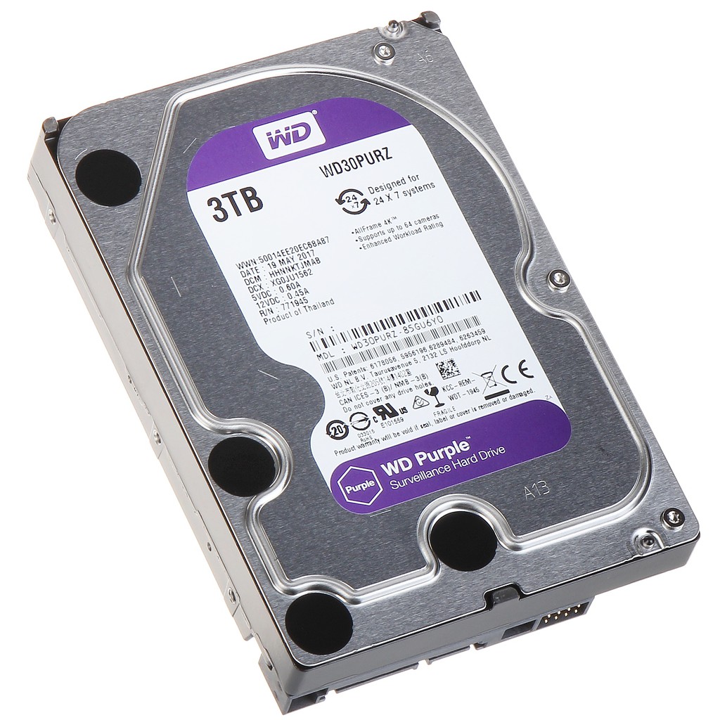 HDD 𝓕𝓡𝓔𝓔𝓢𝓗𝓘𝓟 Ổ CỨNG HDD PC WesternDigital 3TB Purple (Chuyên Camera) - BH 24 THÁNG SPTECH COMPUTER