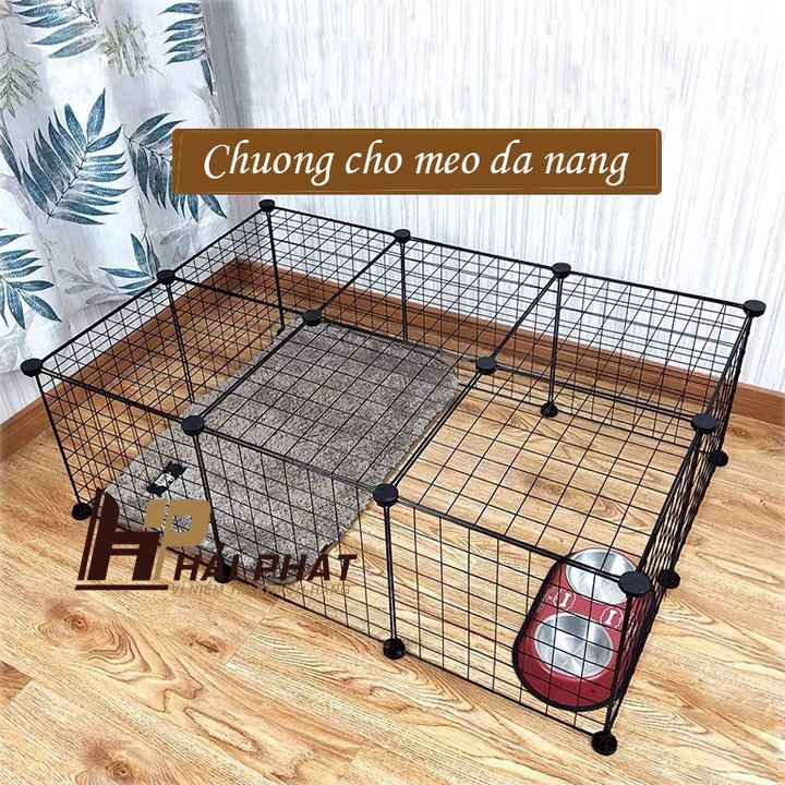 Chuồng chó mèo lắp ghép tiện lợi chắc chắn (16 tấm lưới đen )