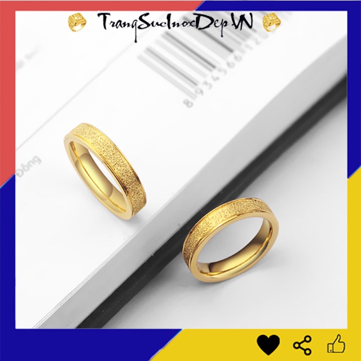 Nhẫn inox phun cát màu vàng sáng đep, không đen, hợp thời trang - Tặng hộp đựng nhẫn xinh xắn (1 chiếc)