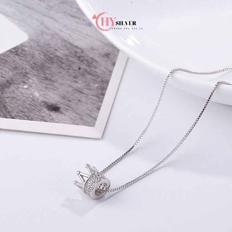 Dây chuyền bạc ta vương miện đính đá nhỏ xinh nữ tính dây chuyền nữ bạc thật giá rẻ