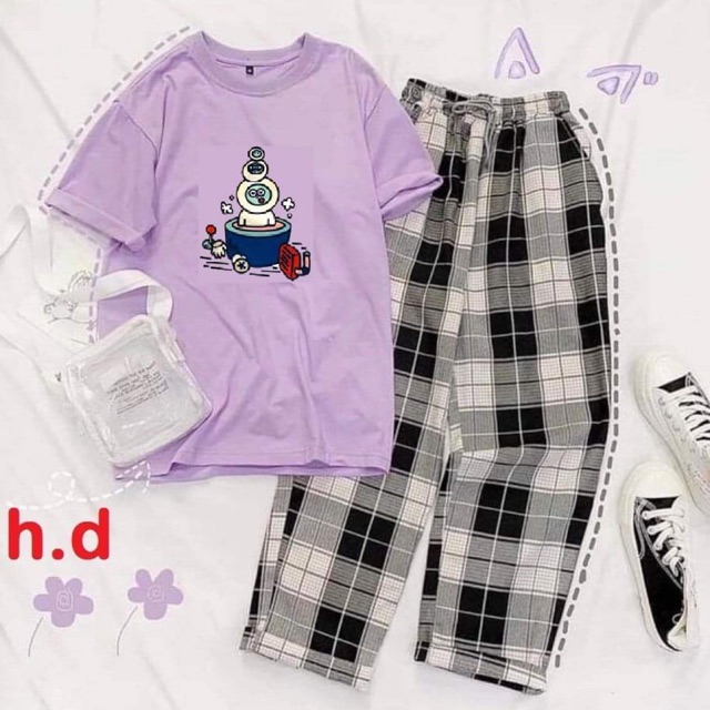 Sét áo người hành tinh + quần kẻ đen