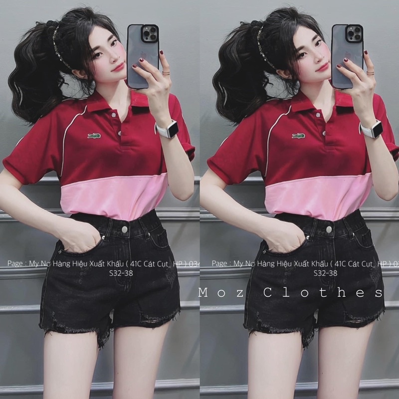 Áo polo nữ, Áo phông polo cổ đức chất đẹp màu đỏ pha hồng full tag mác loại 1