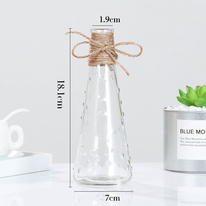 Lọ cắm hoa thuỷ tinh trong suốt kèm dây mây nhiều hình dáng