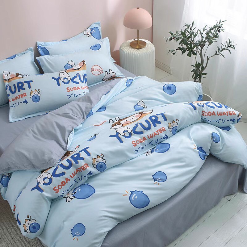 Bộ Chăn Ga Cotton Poly Emmidecor Mẫu sữa chua