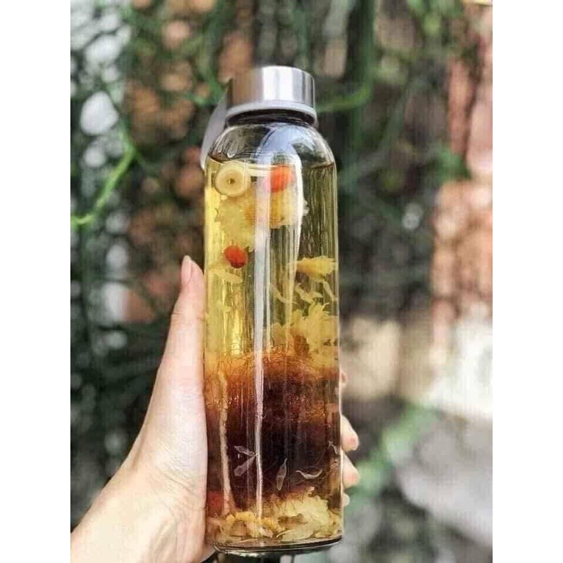 Bình nước thủy tinh, chai Detox có dây xách 500ml