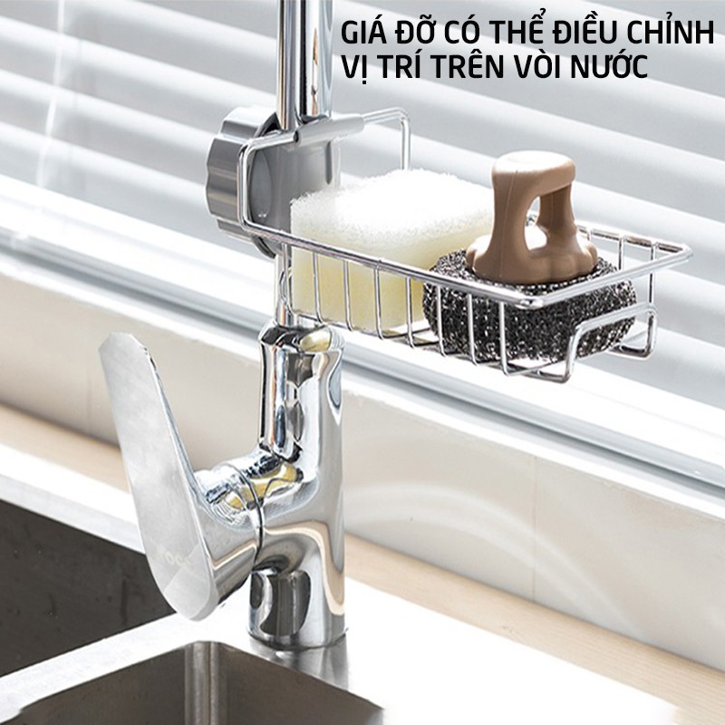 Kệ treo vòi rửa bát inox 304 không gỉ cao cấp, giá để giẻ rửa bát tiện lợi FAMAHA