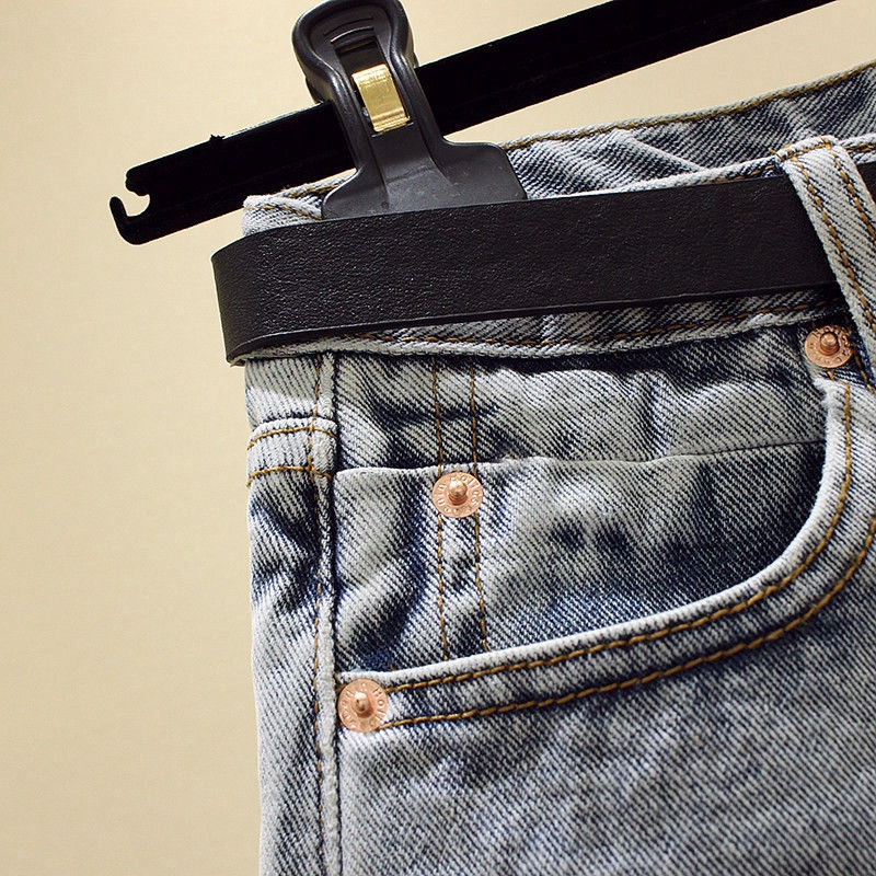 Quần short denim SUXI lưng cao ống rộng phối rách cá tính phong cách Hàn Quốc