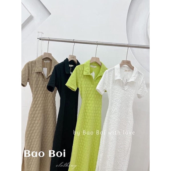 ĐẦM MIDI XỐP CỔ POLO XẺ