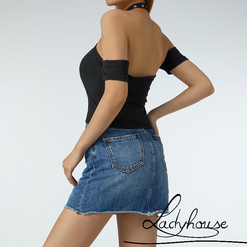 Áo Croptop Trễ Vai Tay Ngắn Dây Đan Chéo Thời Trang Dành Cho Nữ