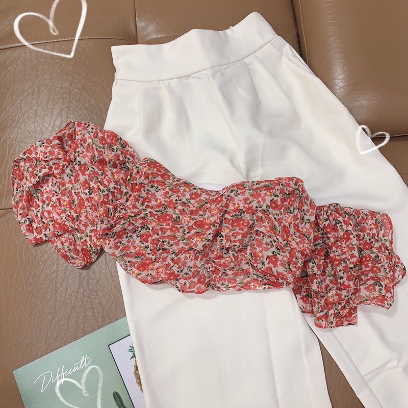 SET ÁO HOA 3 MÀU x QUẦN TRẮNG SUÔNG (TR)