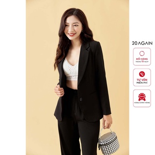 Áo vest nữ dài tay cổ bẻ 20AGAIN, phong cách hàn quốc trẻ trung, chất liệu tuýt si xốp cao cấp VBA2171