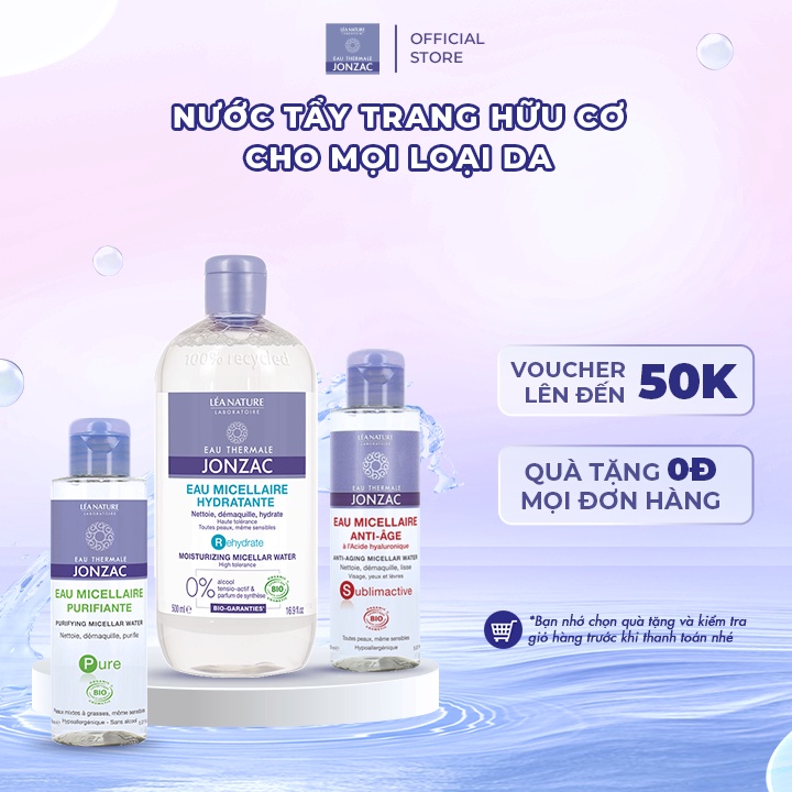 Nước Tẩy Trang Hữu Cơ Dịu Nhẹ Dành Cho Mọi Loại Da Eau Thermale Jonzac Micellar Water 500ml