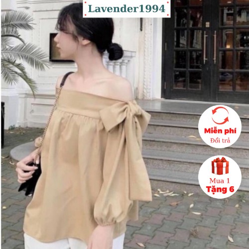 [QUÀ TẶNG DÂY BUỘC TÓC BẠN NHÉ] Áo sơ mi trễ vai nơ vai 3 màu ( đen, trắng, be)  - Lavender 1994 | BigBuy360 - bigbuy360.vn