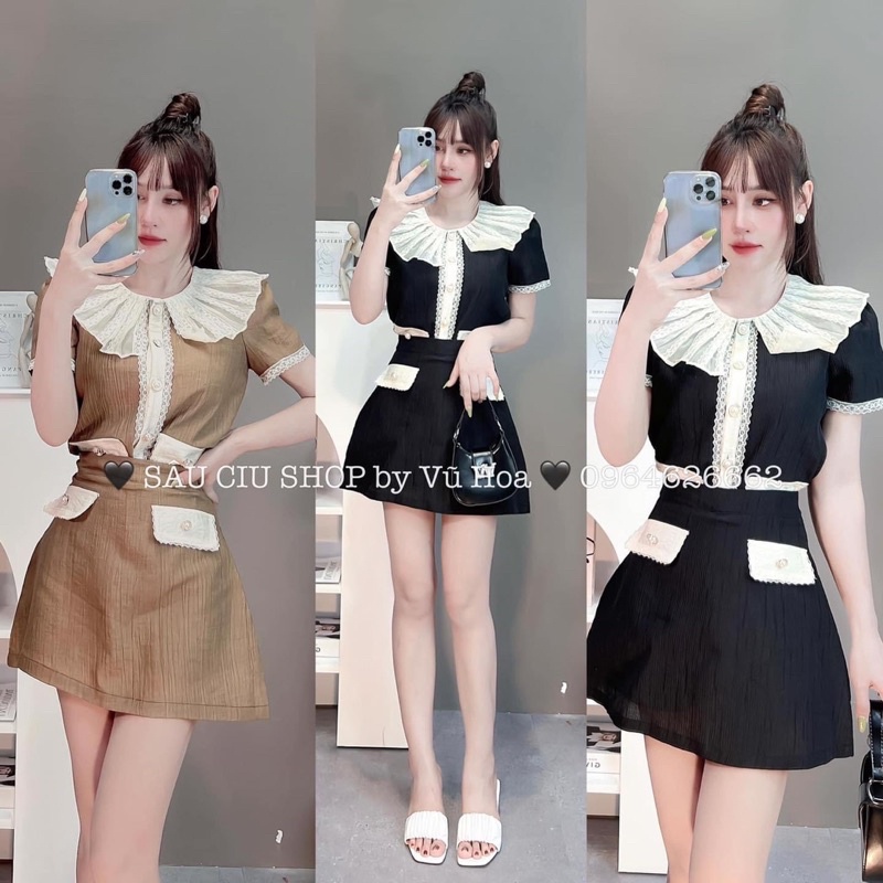 [ 𝐅𝐑𝐄𝐄 𝐒𝐇𝐈𝐏 ]SÉT ÁO CỔ BÈO REN MIX CV PHỐI GẤU SIÊU XINH VẢI TUYẾT MƯA