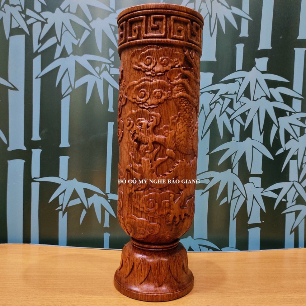 Ống đựng hương khắc rồng gỗ hương