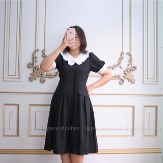 Đầm Bigsize nữ, váy bigsize nữ dự tiệc, cổ nơ hoa trắng, có túi để điện thoại che mỡ bụng cho người mập - Bigsize Moohan