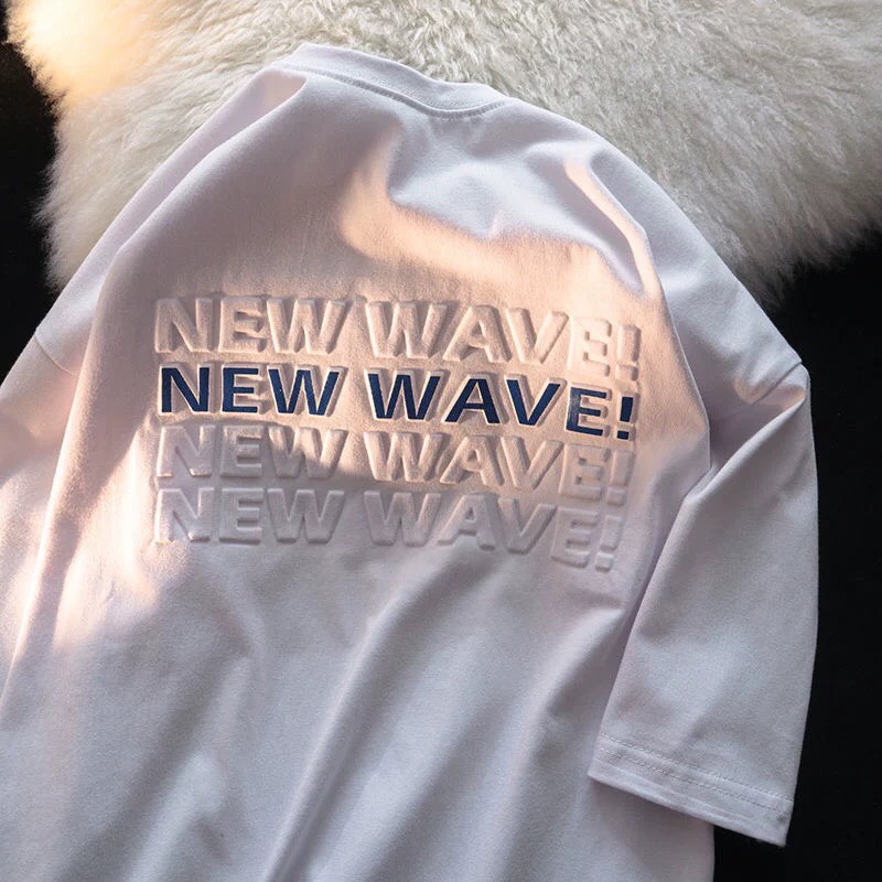 Áo phông nam nữ form rộng 2N Unisex thun cotton in chữ nổi New wave trắng/đen