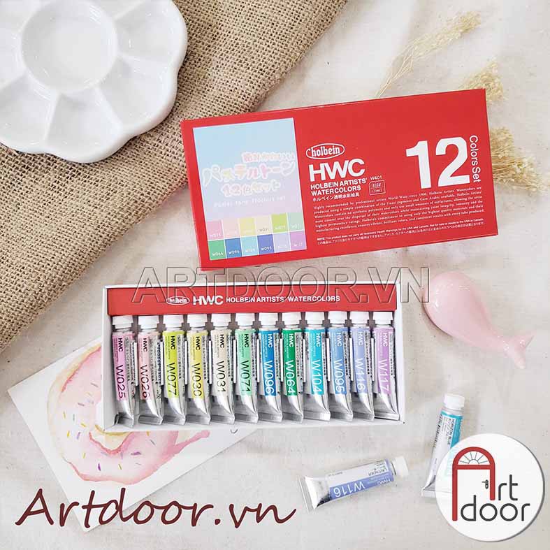 [ARTDOOR] Bộ màu Nước Tuýp HOLBEIN Pastel 5ml (12 màu, hộp giấy)