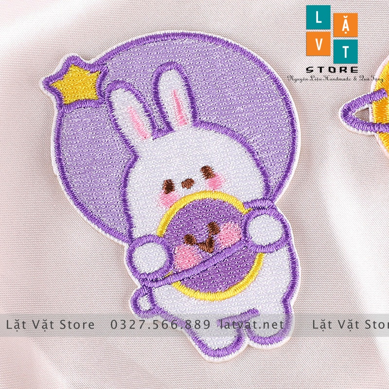 Bộ patch ủi quần áo Thỏ tím hình cực kì dễ thương, dán Vali, tủ lạnh, Sticker miếng dán quần áo...