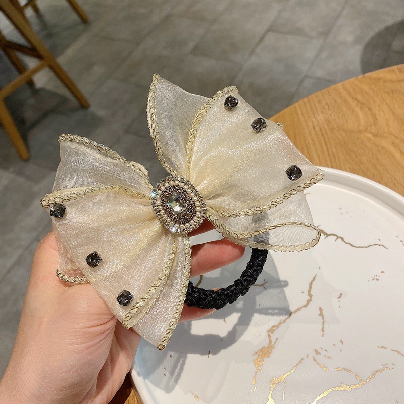 Dây Buộc Tóc Da Đính Đá Pha Lê Phong Cách Hàn Quốc Cho Nữ