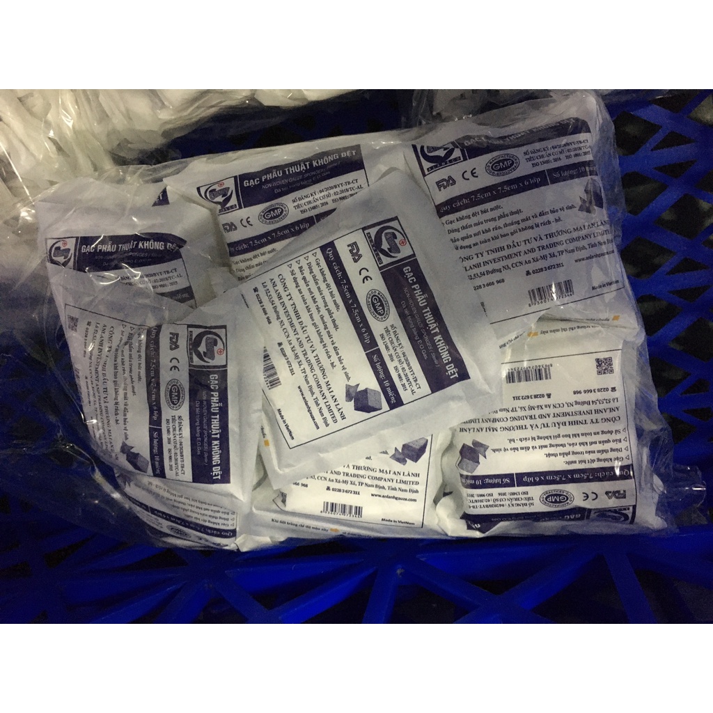 Gạc phẫu thuật không dệt An Lành 7.5cmx7.5cmx6 lớp, tiệt trùng