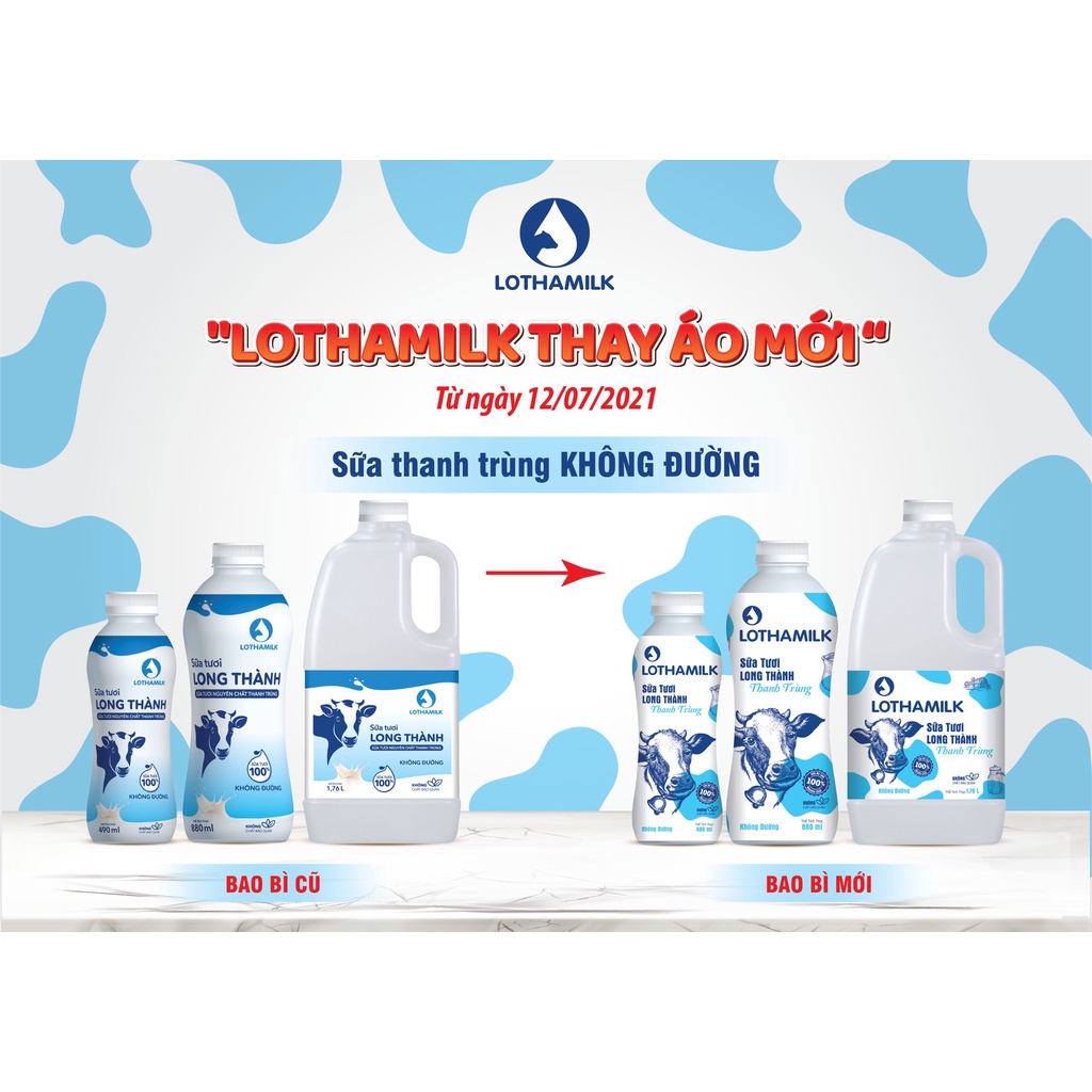 Sữa thanh trùng Lothamilk không đường 490ml