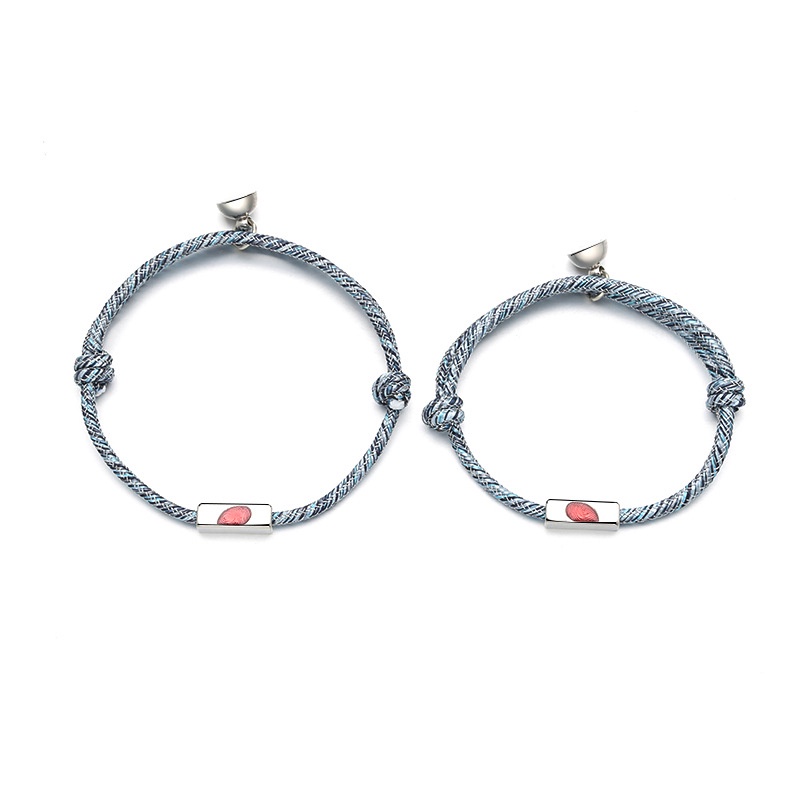 Vòng Tay Dây Bện Mặt Hình Dấu Vân Tay Màu Đỏ Cho Cặp Đôi