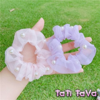 (Video)Hot  Cột tóc srcunchies voan hạt châu Tatitava