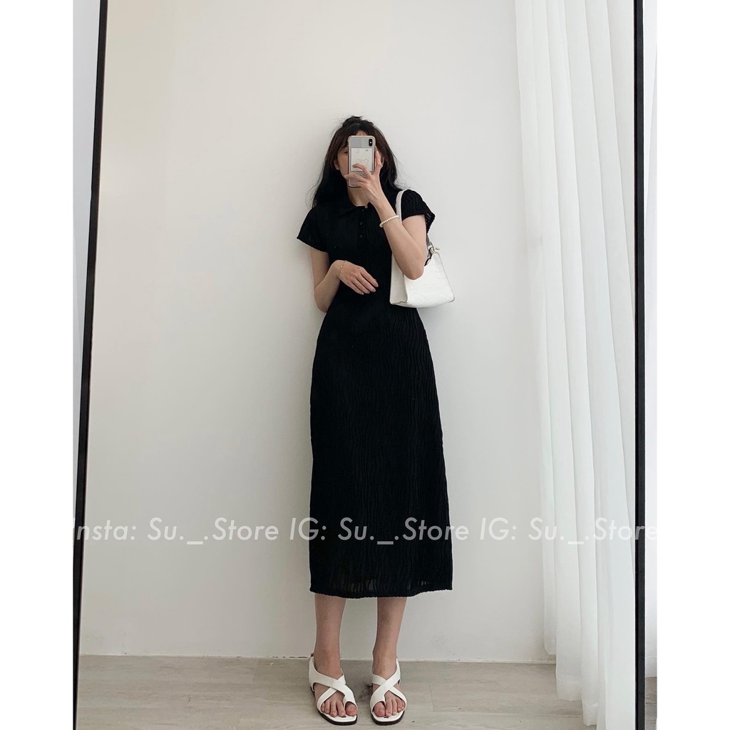 Set váy cổ polo cúc dọc đan dây lưng kèm váy dây cổ yếm S335 SUSTORE