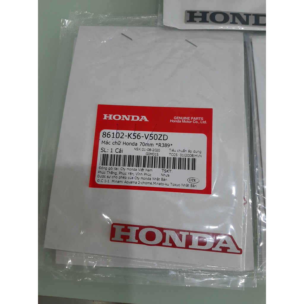 Tem Mác chữ Honda 70mm đen trắng bạc chính hiệu honda