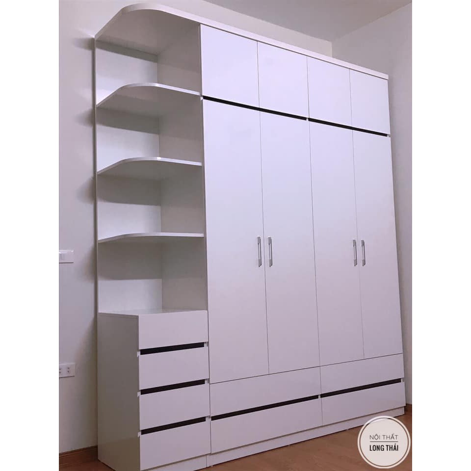 Tủ quần áo 4 cánh mở kèm kệ trang trí 2mx2m4