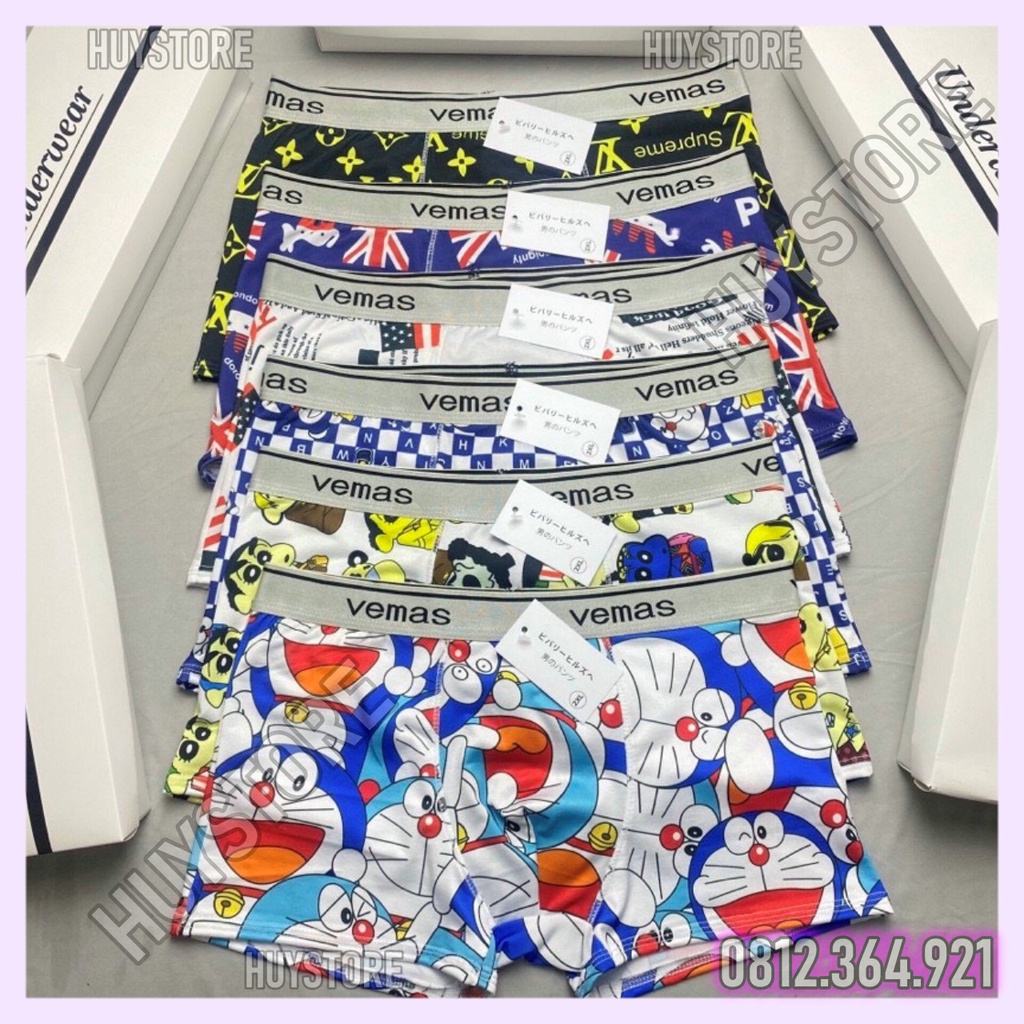 [Hộp 4 quần; Hộp 5 quần NGẪU NHIÊN ] boxer nam hoạt hình, quần sịp nam co giãn, thoáng mát siêu cute