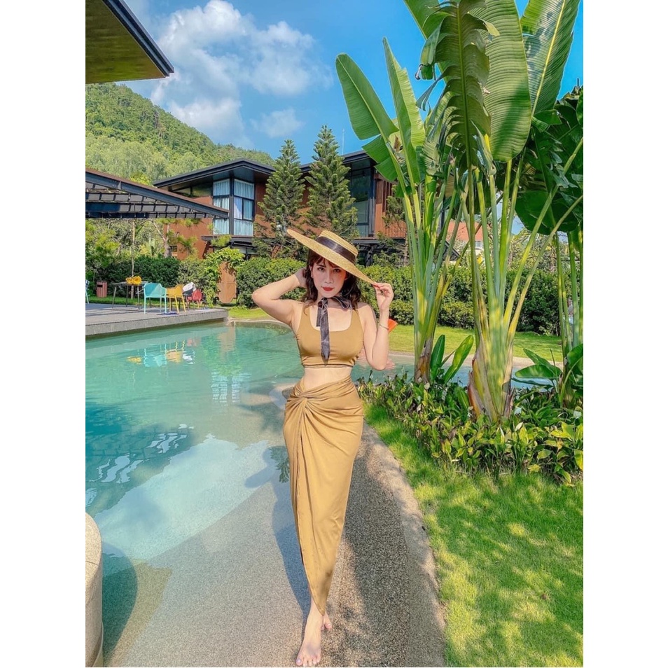 bộ bikini 3 mảnh có váy quây không lộ bụng