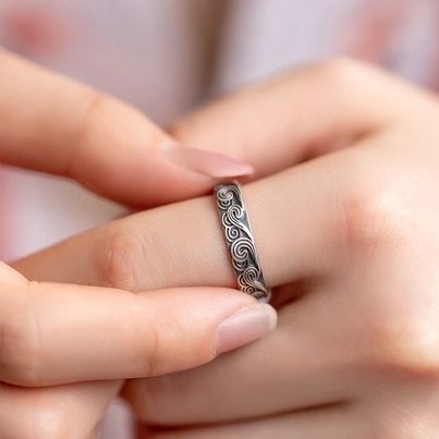 Nhẫn Nam Hình Vân Mây Cloudy Ring Merin Accessories Thời Trang Basic Màu Bạc Đẹp Cao Cấp - Nhẫn Nam Thép Titan Không Gỉ