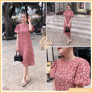 Váy Hoa Nhí Vintage Dáng Suông Tay Bồng 2 Lớp Bánh Bèo, Cao Cấp, Ảnh Thật-Video Thật - V06 - Oho Clothing