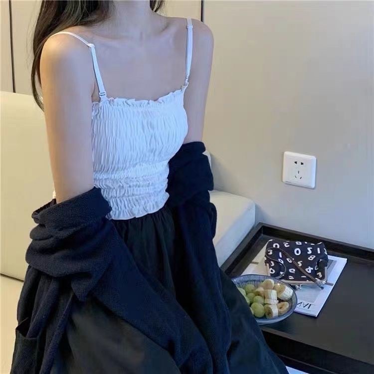 Áo 2 Dây Màu Trắng Gân Tăm Cao Cấp Dáng Ôm Có Thể Điều Chỉnh Dây