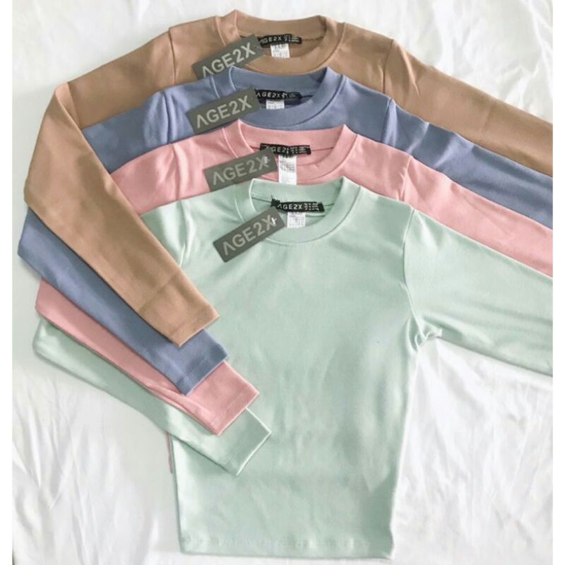 Áo CropTop Body Tay Dài Nữ VNXK Chính Hãng Hiệu AGE2X 4 Màu Pastel Mới.