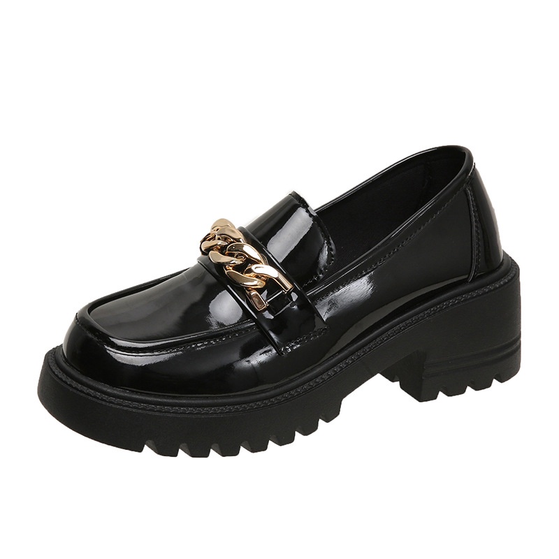 Giày Da PU Đế Xuồng Phong Cách Retro Anh Quốc Cho Nữ