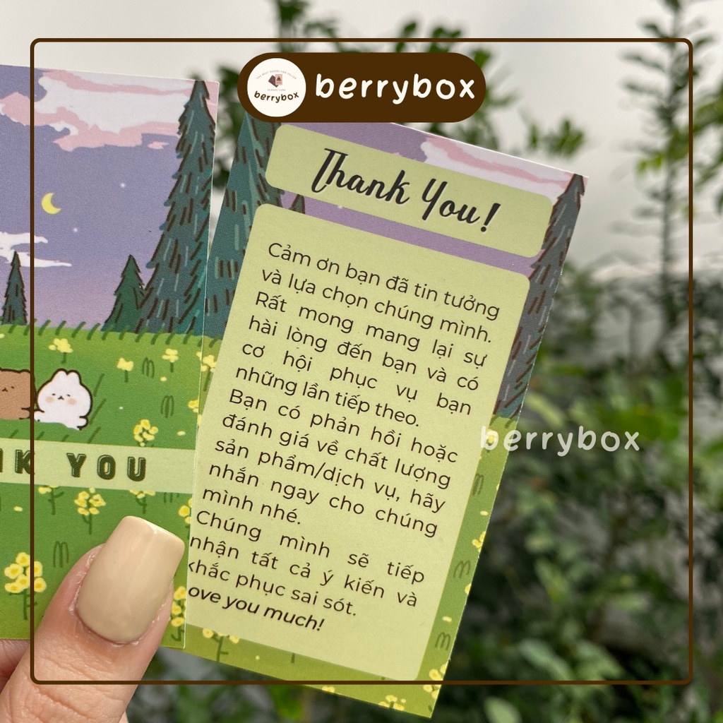 Cá | Set 50 card thank you, thiệp cảm ơn dễ thương, size 9x5,5cm - Gấu Xanh/Gấu Hồng
