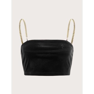 Áo Croptop Nhung 2 Dây Phối Xích Siêu Chất Lừ (Có ảnh thật)