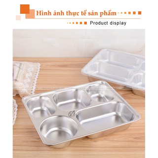 Khay Cơm Phần 4 5 Ngăn INOX Có Nắp Cao Cấp