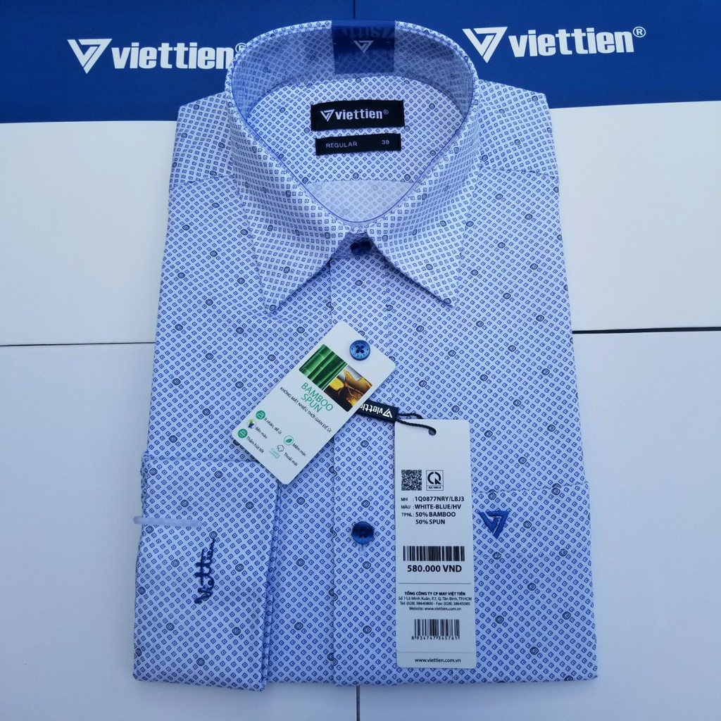 Aó sơ mi nam Việt Tiến dài tay mã 1Q0877NRY chính hãng, cao cấp - form suông REGULAR - tà bầu , họa tiết .SHOP HỨA