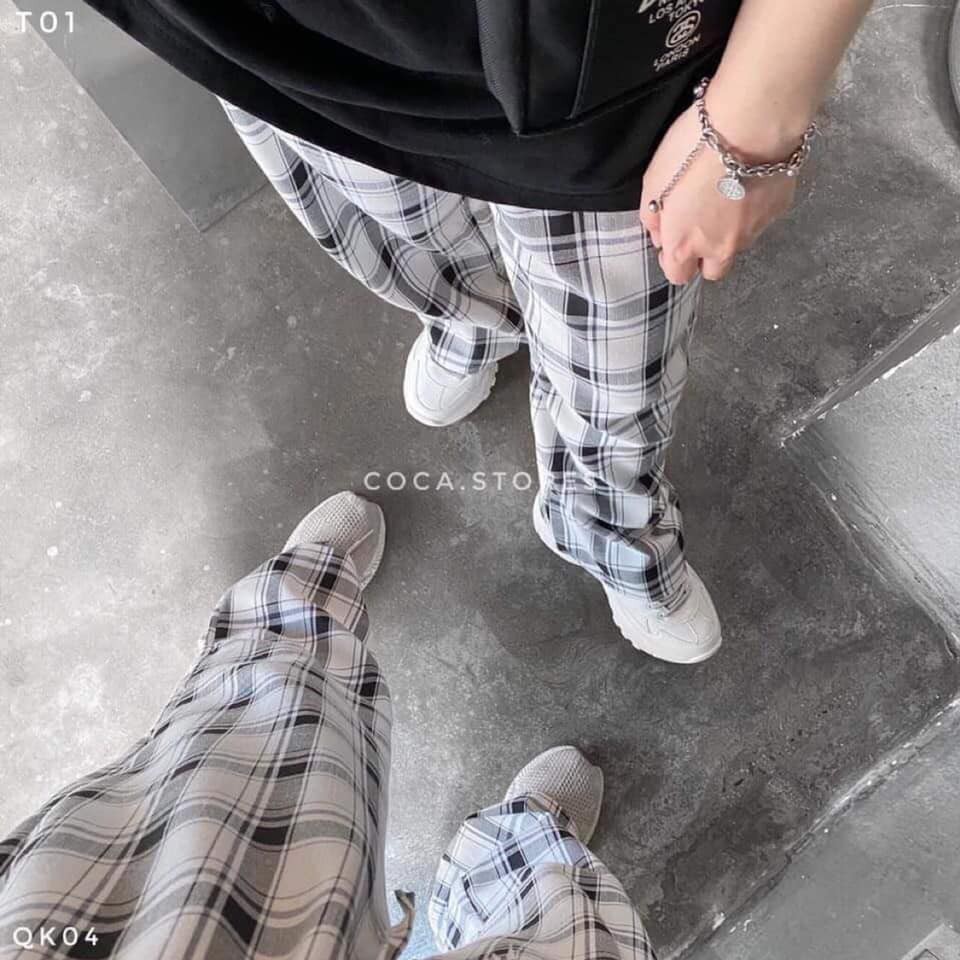 [C32] Quần CARO PANT unisex ống suông rộng cạp chun hack chân tôn dáng chất vải thô kẻ hàng có size 3 màu cực ngầu