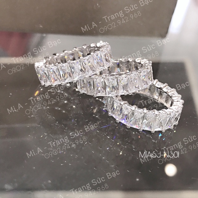 ẢNH THẬT KÈM CLIP Nhẫn bạc Ý S925 đá chữ nhật CZ cao cấp N301