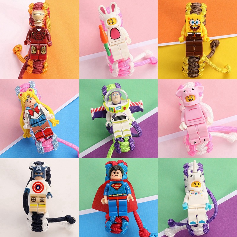 Hoạt Hình Vòng Tay Dây Bện Mặt Khối Lắp Ráp Dễ Thương Có Thể Điều Chỉnh Cho Bé