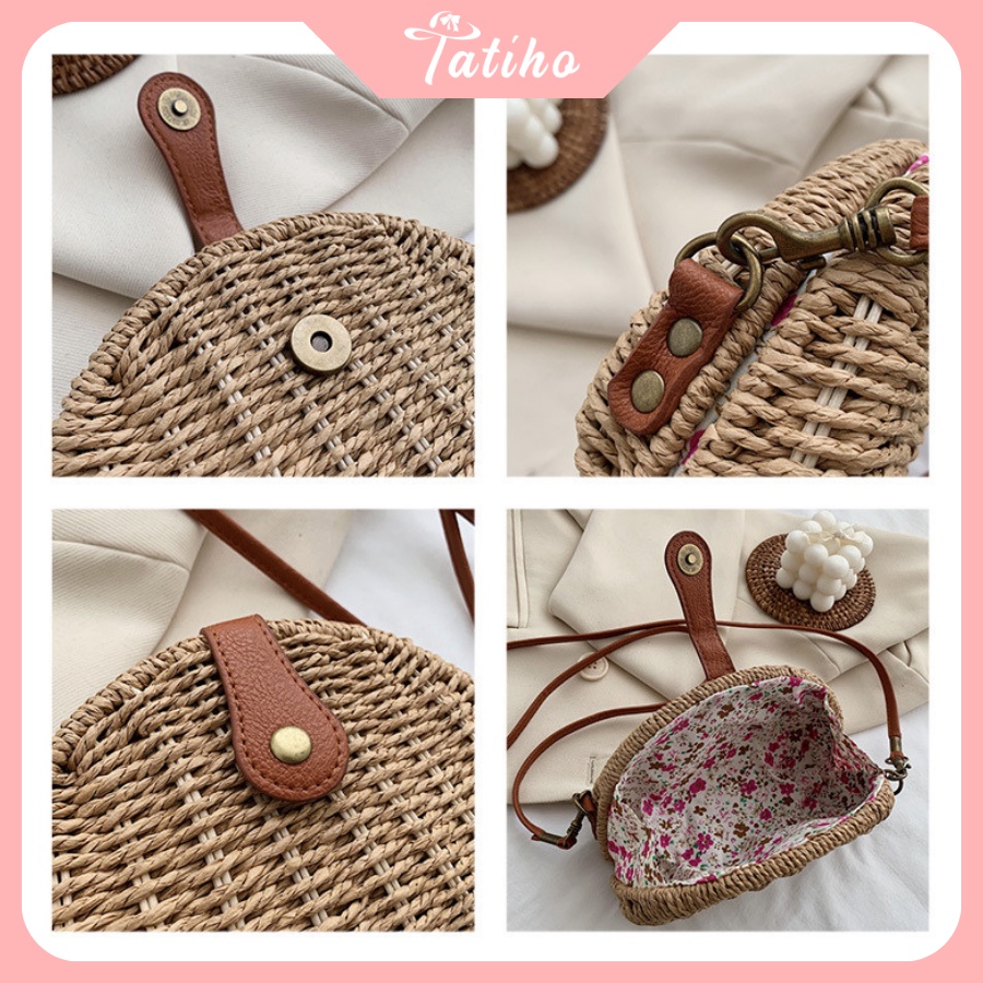 Túi Cói Đeo Chéo Mini Trơn Dễ Thương Phong Cách Hàn Quốc - TATIHO - Mã TUI63