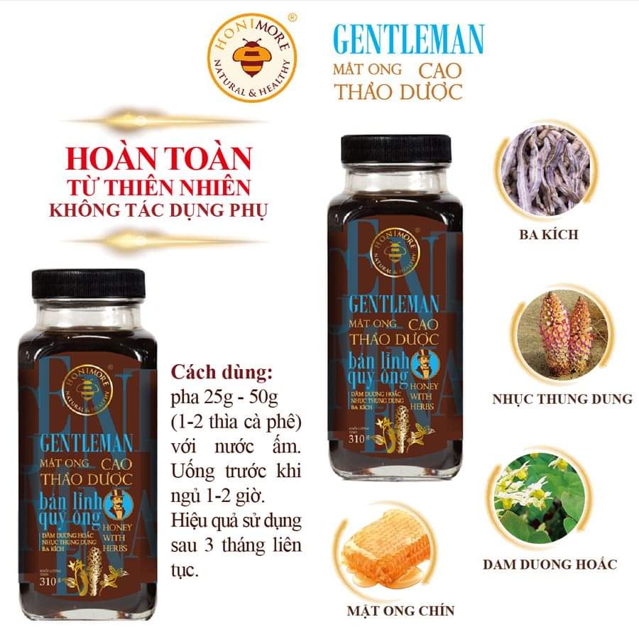 Set 2 chai Mật ong rừng cao thảo dược dành cho đàn ông Gentleman Honimore 310g - giúp tăng bản lĩnh quý ông