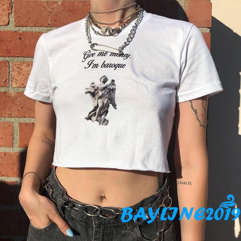 Áo Thun Nữ Ngắn Tay Cổ Tròn Thời Trang Đơn Giản Cho Nữ